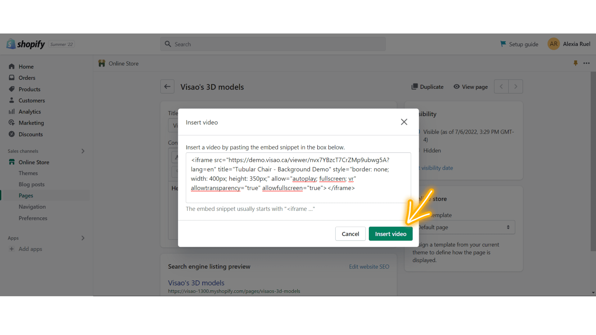 How to embed a 3D model viewer in Shopify in 4 easy steps | Visao